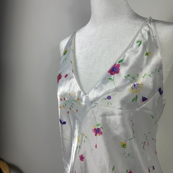 Kim Rogers White Satin Slip Dress with Pastel Floral Print Size L - Picture 6 of 7